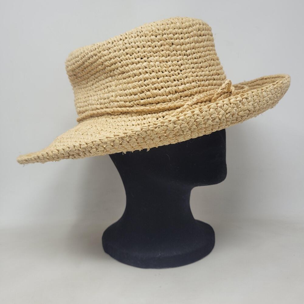 Scala Hat One Size Beige Tan Raffia Crocheted Raffia Packable Crushable L551OS - Picture 2 of 10